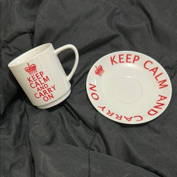 Keep Calm and Carry On Mug  Saucer Duo from different sets - Picture 2 of 5